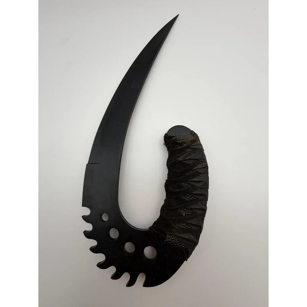 Dual Fantasy Hook Blades Matte Black Serrated Curved Tactical Display Knives Set